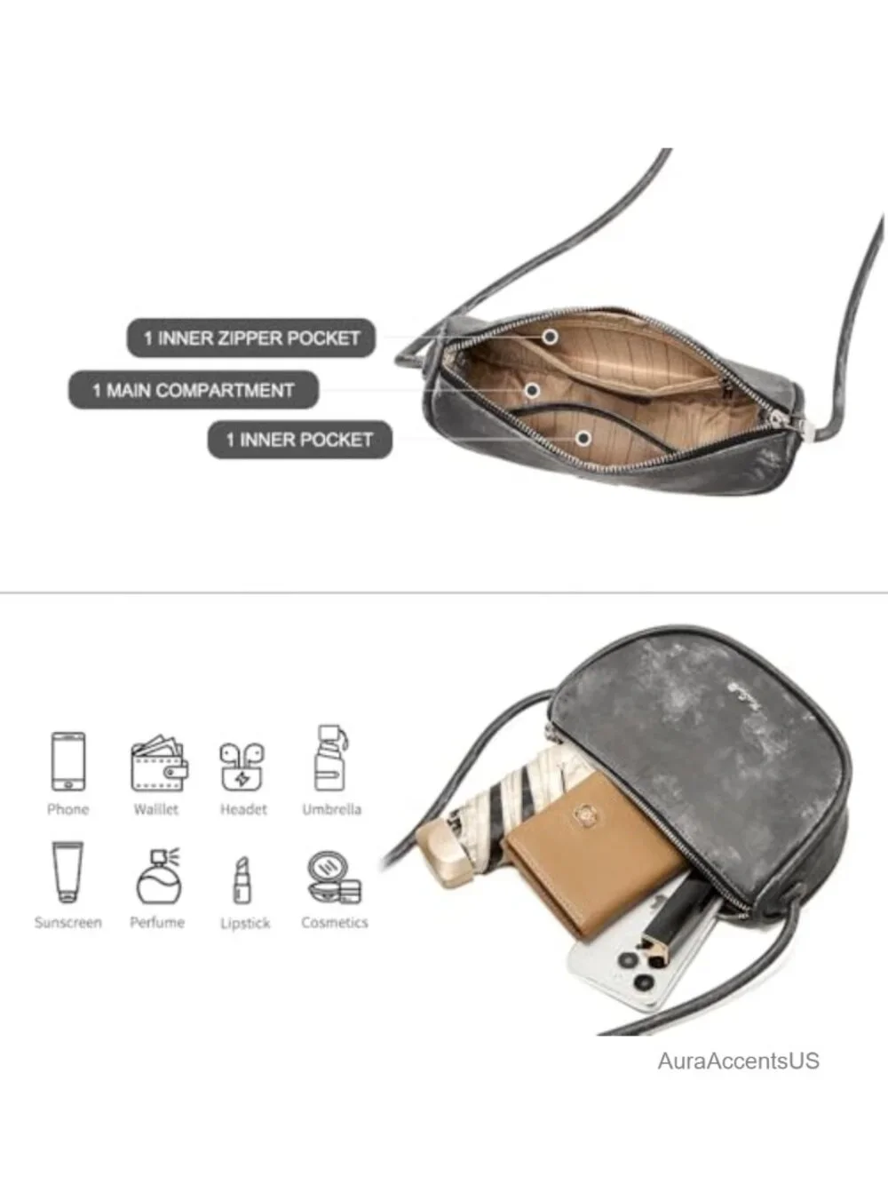 Vegan Leather Crossbody Bag Adjustable Strap Crescent Hobo Shoulder Bag